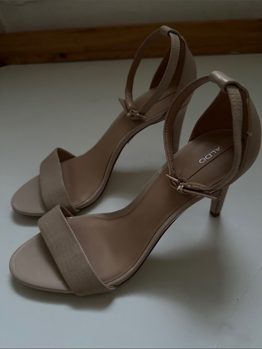 ALDO Nude/Taupe Ankle-Strap Stiletto Sandals